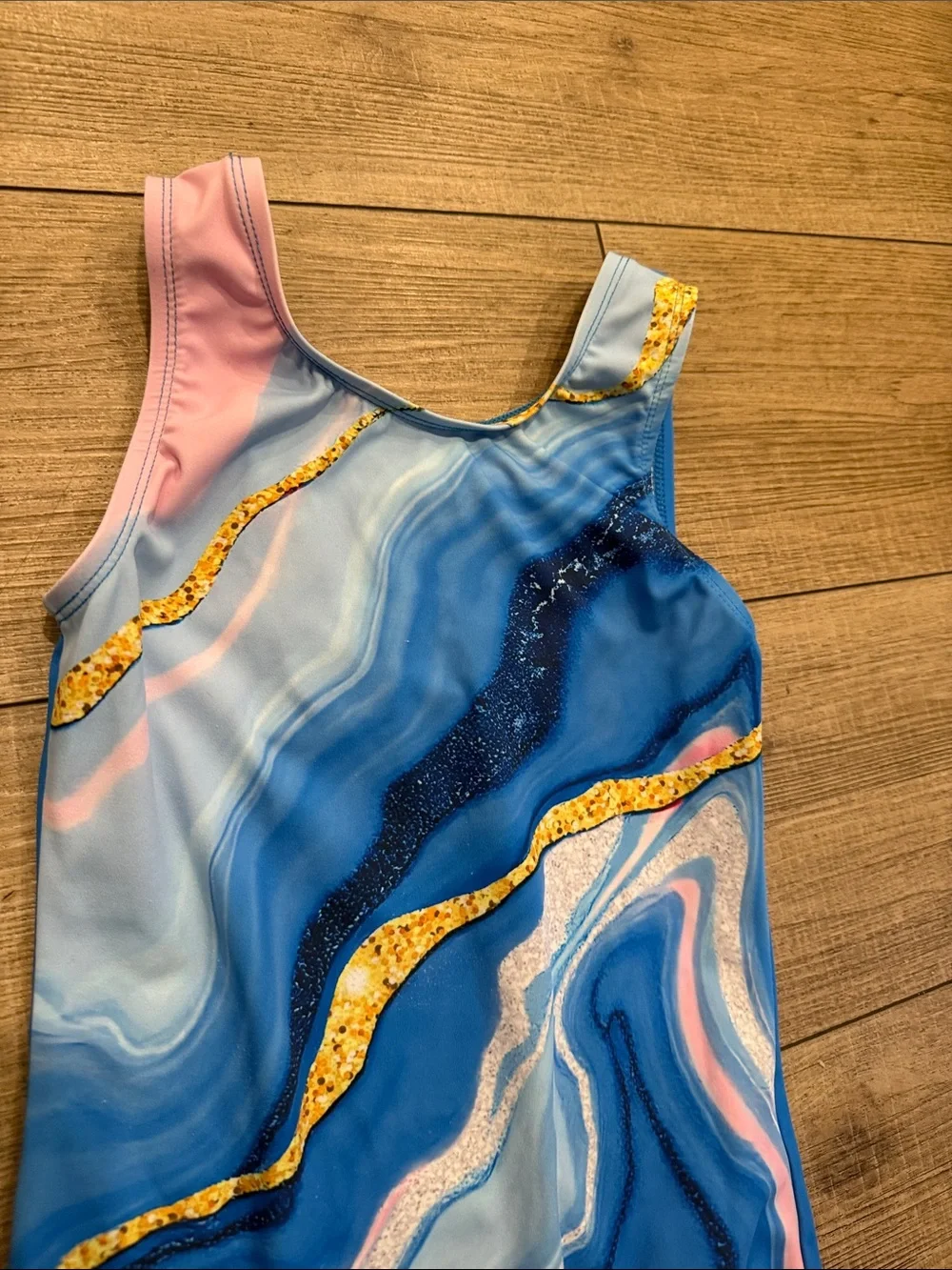 Girls Gymnastics Blue Marble Print One-Piece Leotard size XL Size 10-11